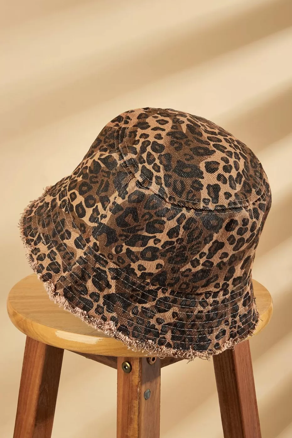 Hot Cupshe Leopard Print Frayed Trim Bucket Hat Brown