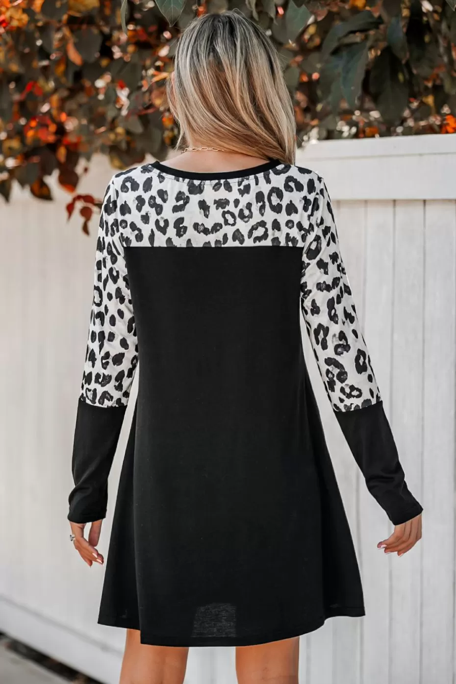 Cheap Cupshe Leopard Print Long Sleeve Mini Dress Black