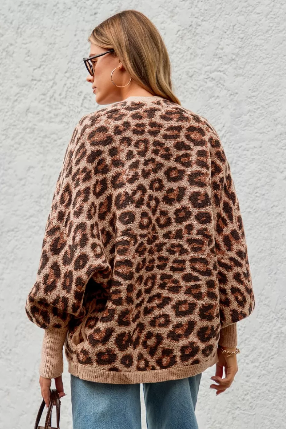 Outlet Cupshe Leopard Print Open Front Long Sleeve Cardigan Tan