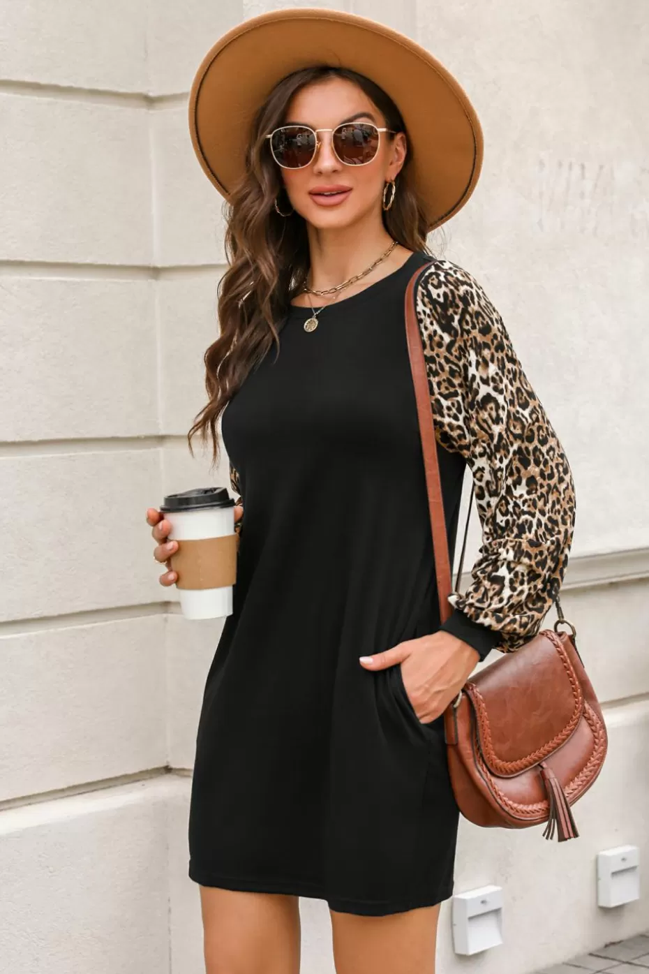 Sale Cupshe Leopard Print Sweater Mini Dress Black