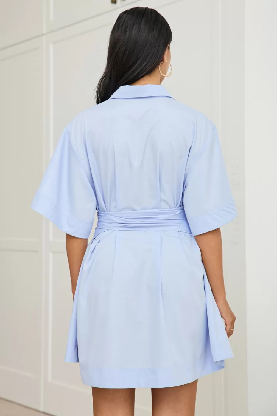 Online Cupshe Collared Front Button Mini Shirt Dress Light Blue