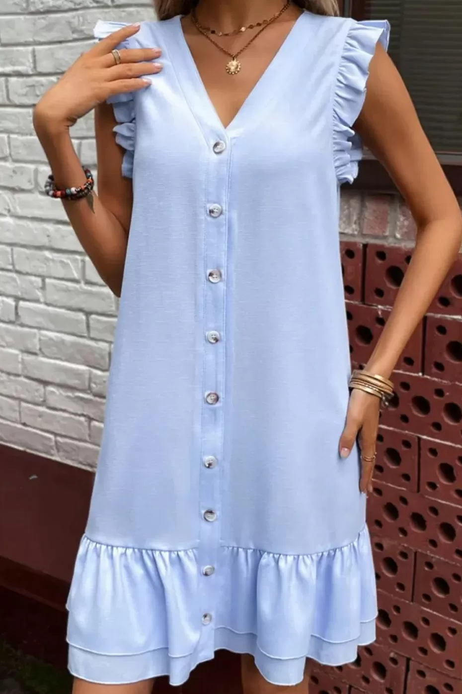 Online Cupshe Front Button Flutter Mini Dress Light Blue