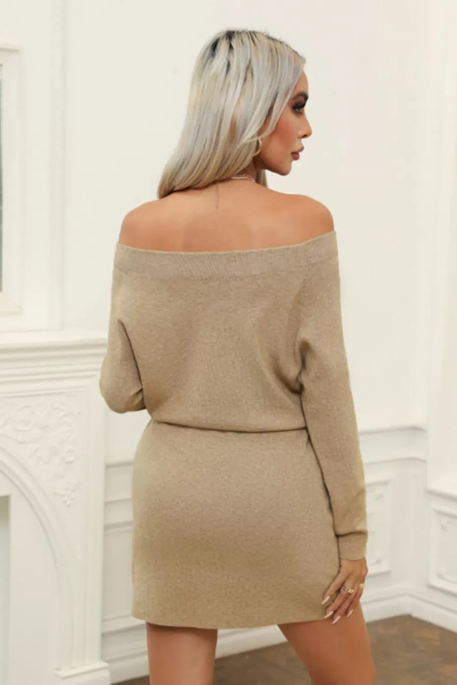 Best Cupshe Marled Knit Drawstring Slit Sweater Dress Neutral