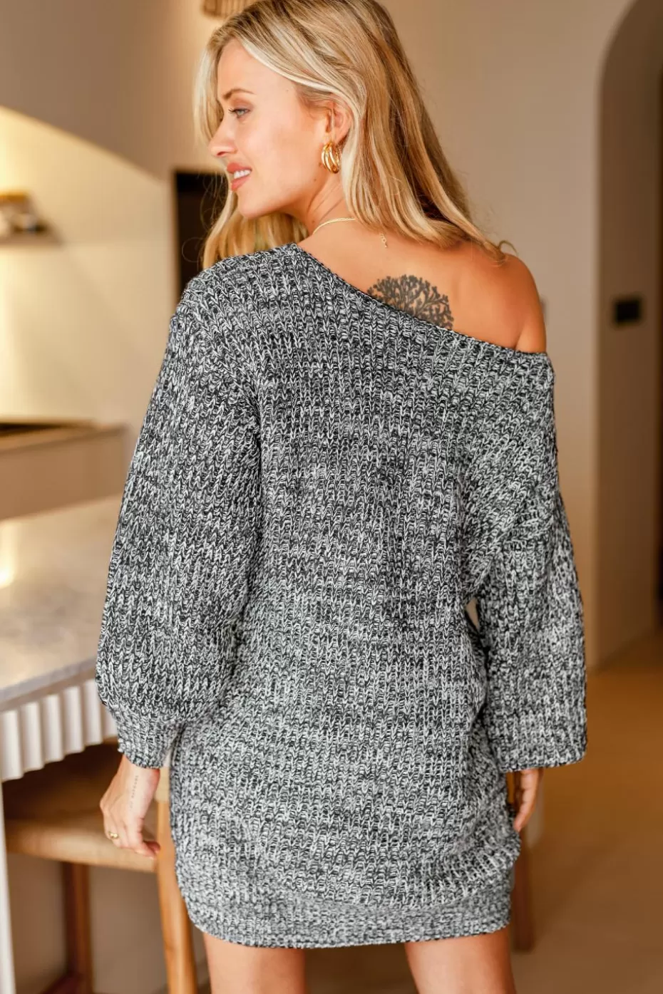 Sale Cupshe Marled Knit One-Shoulder Sweater Dress Grey