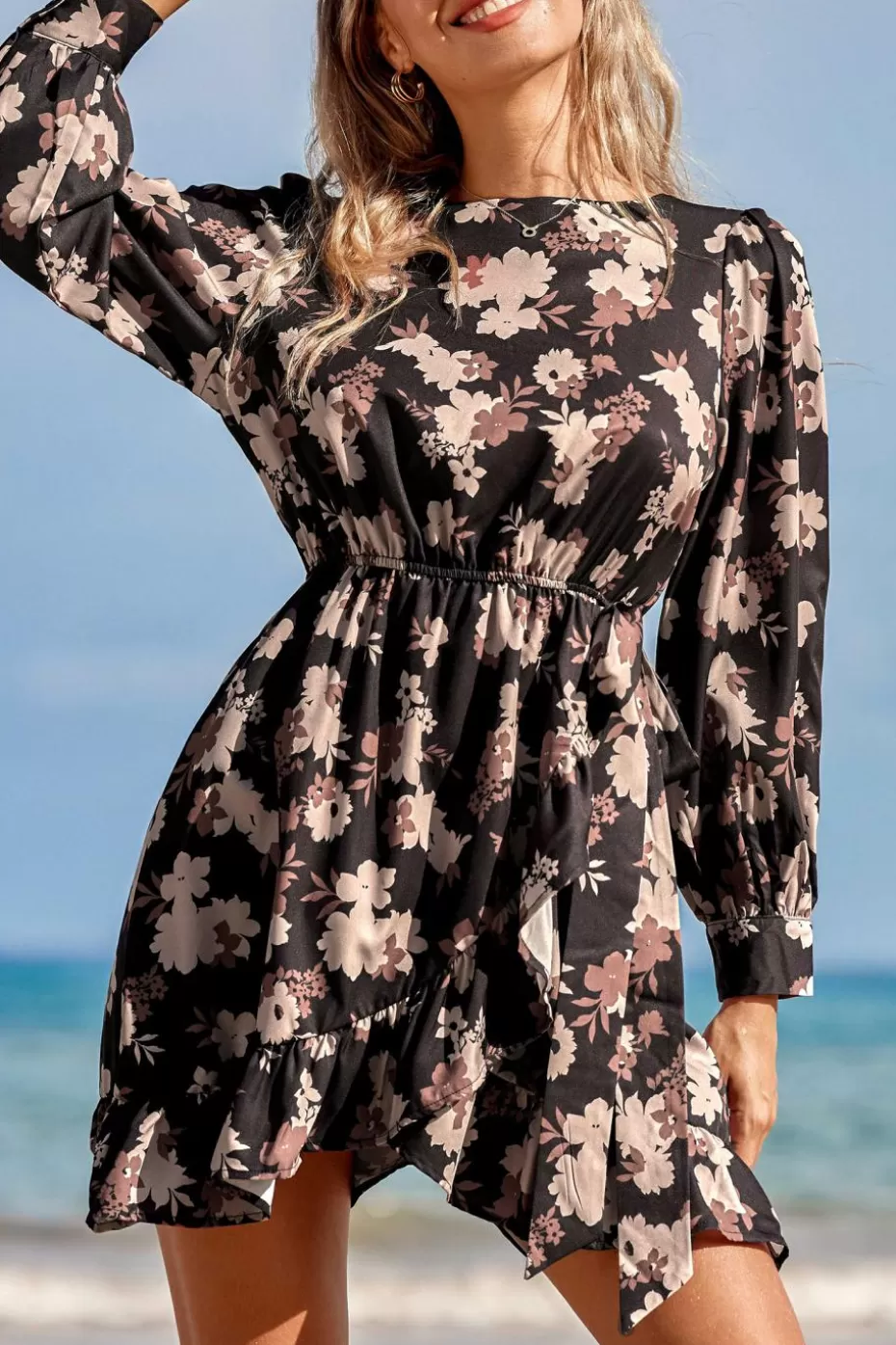 Discount Cupshe Mauve Bloom Floral Flounce Dress Black