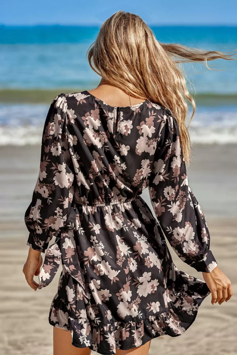 Discount Cupshe Mauve Bloom Floral Flounce Dress Black