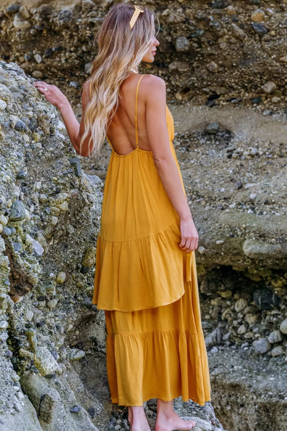 Best Cupshe Mustard Sleeveless V-Neck Flounce Hem Maxi Dress Yellow