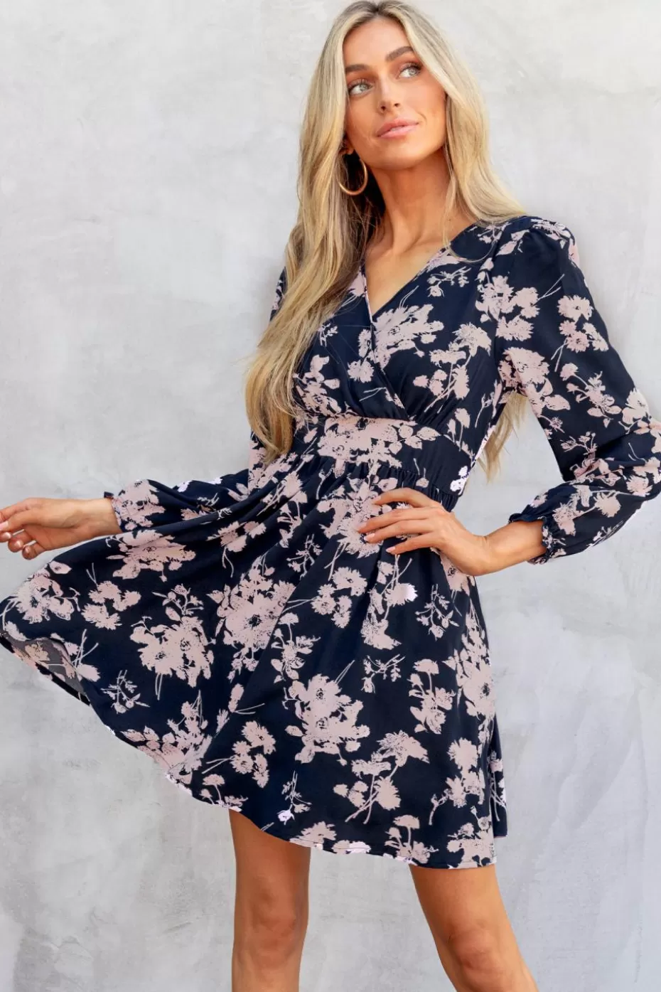 Cheap Cupshe & Pink Floral Surplice Mini Dress Navy