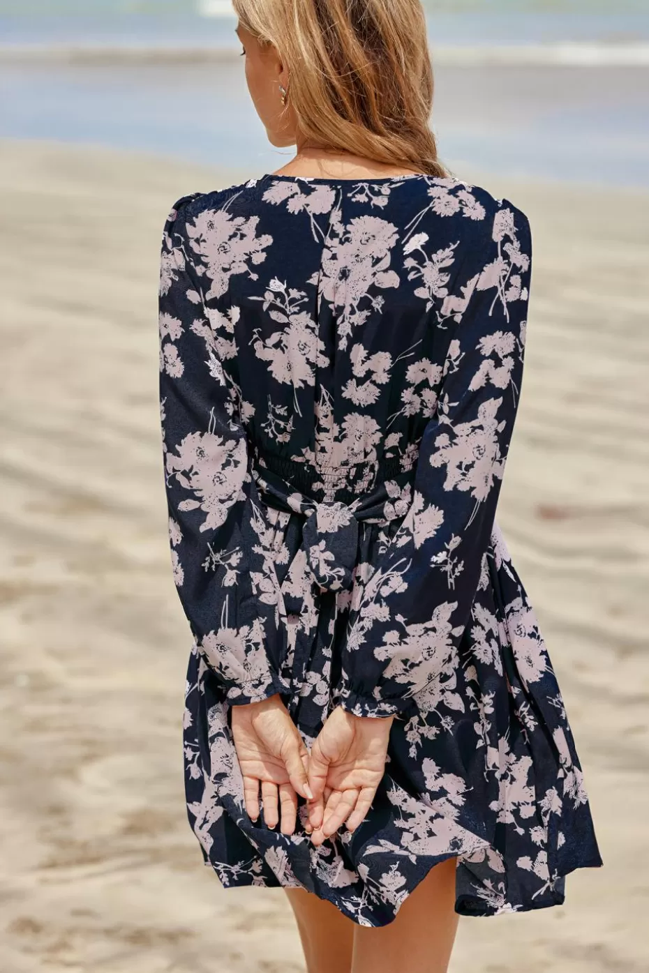 Cheap Cupshe & Pink Floral Surplice Mini Dress Navy