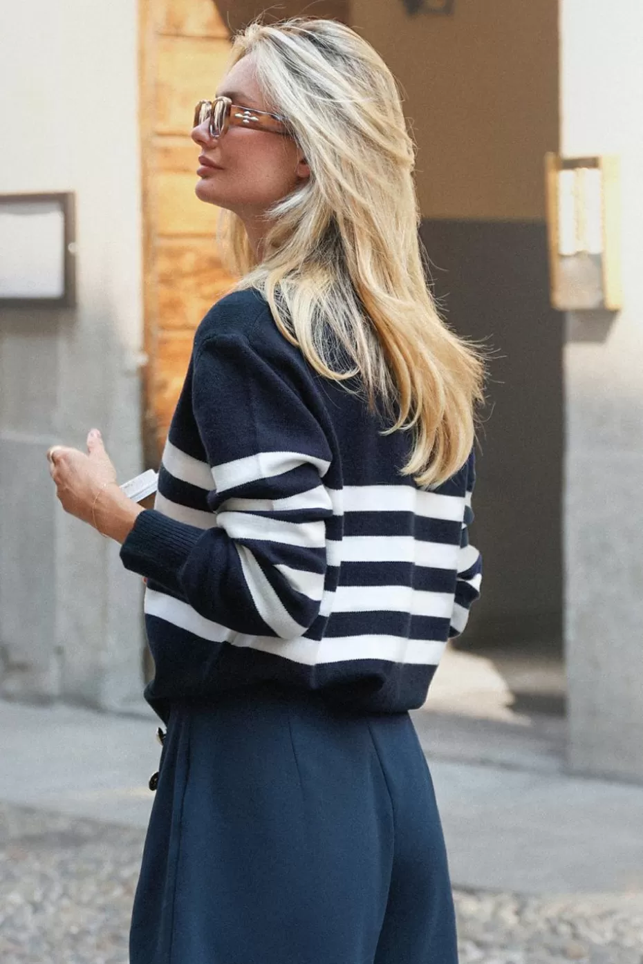 Best Cupshe & White Stripe Long Sleeve Stockinette Pullover Navy