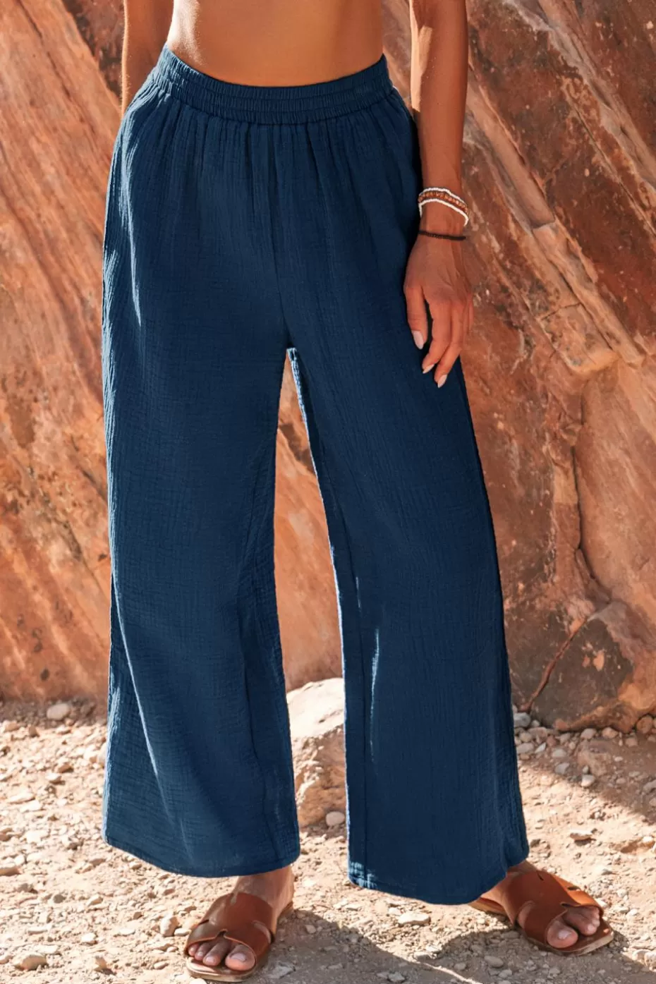 Hot Cupshe Blue Smocked Pants Navy