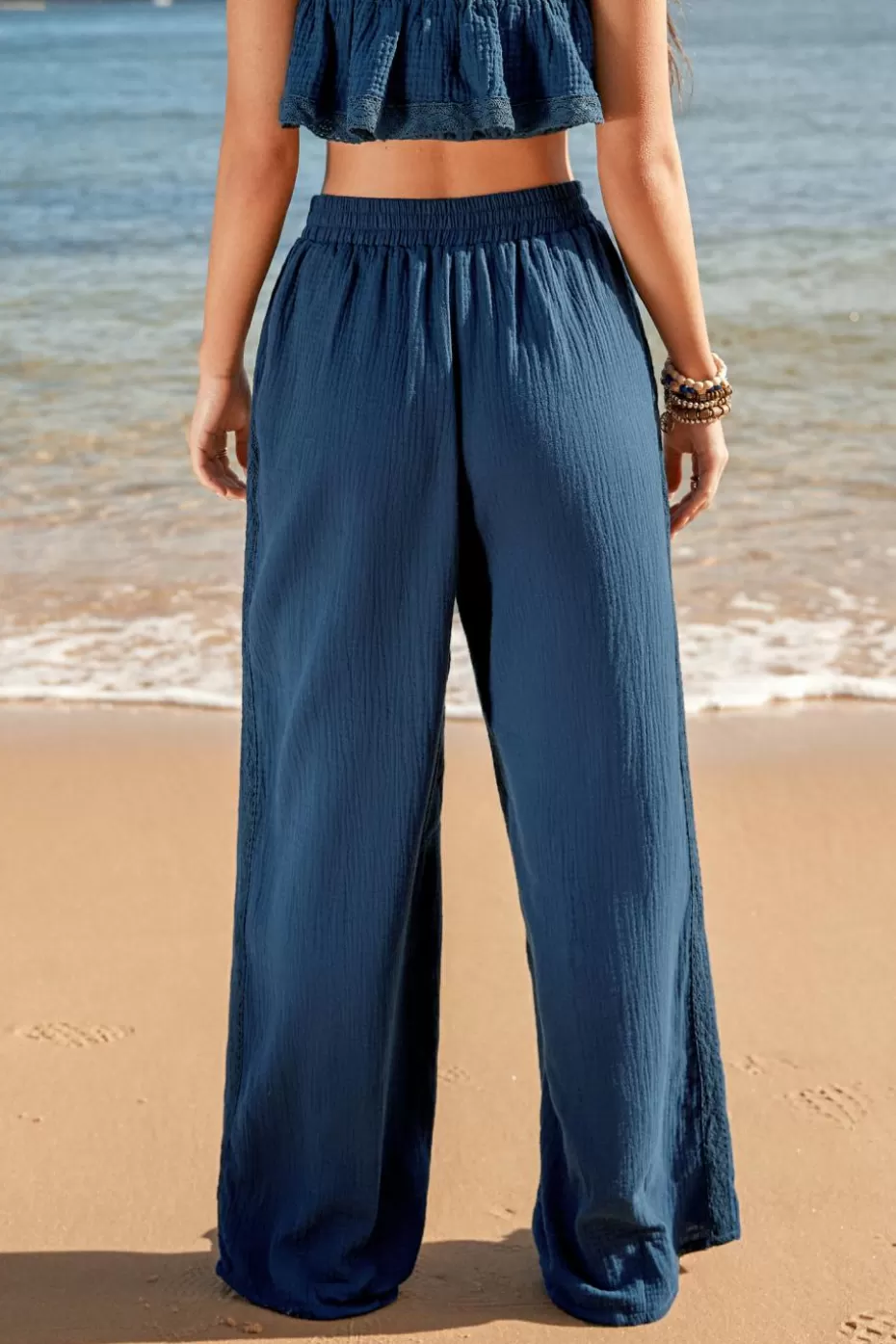 Hot Cupshe Blue Smocked Pants Navy