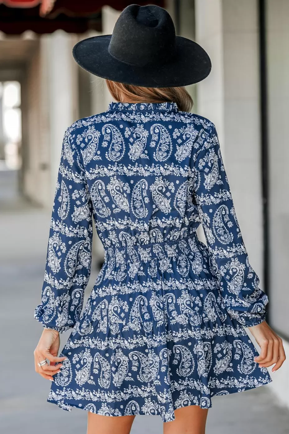 Discount Cupshe Paisley Blouson Dress Navy