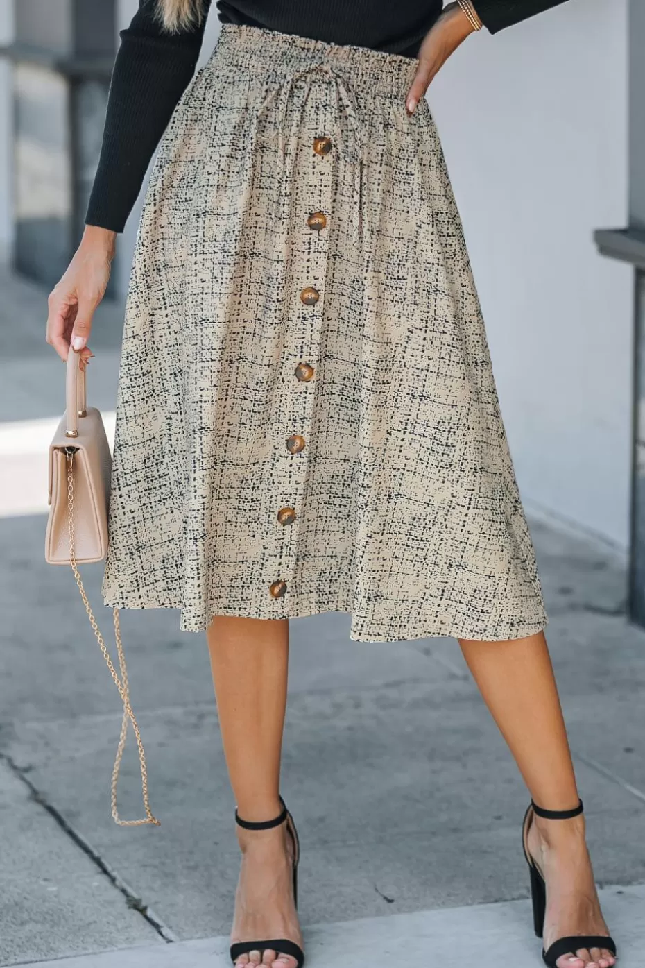 Best Sale Cupshe Neutral Dotted Elastic Waist Midi Skirt Sand