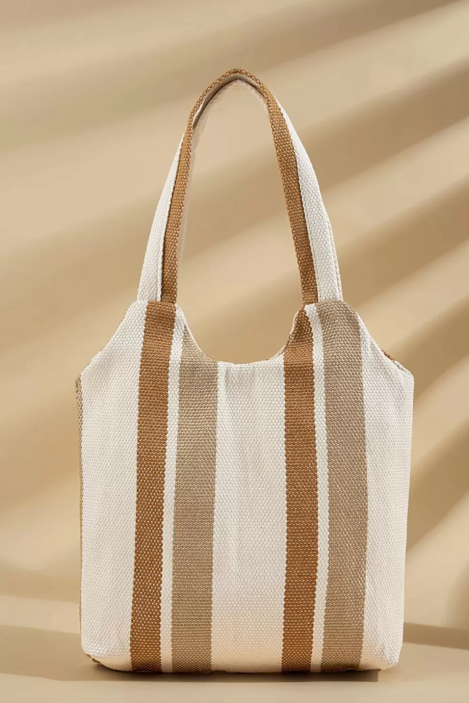 Discount Cupshe Neutral Striped Tote Bag Beige