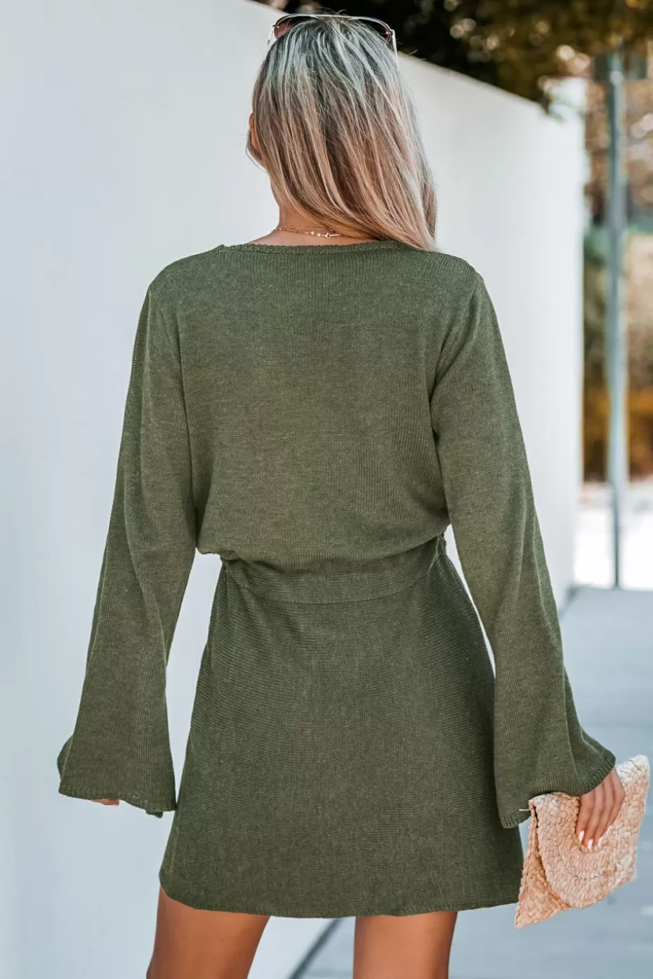 Outlet Cupshe Olive Drawstring Sweater Dress Green