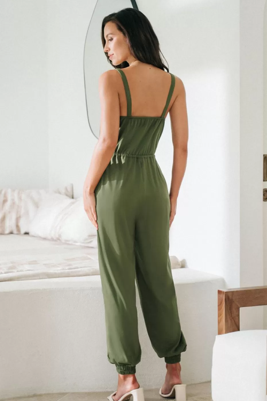 Outlet Cupshe Green Sweetheart Tapered Leg Jumpsuit Olive