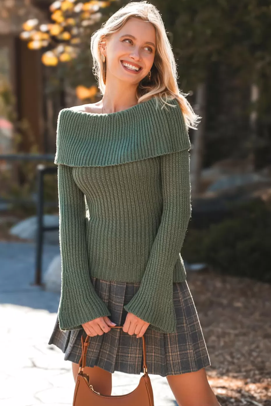 Best Sale Cupshe Off-Shoulder Long Sleeve Sweater Olive