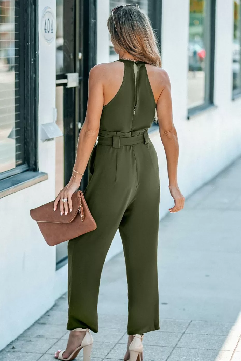 Sale Cupshe Surplice Sleeveless Tapered Leg Jumpsuit Olive