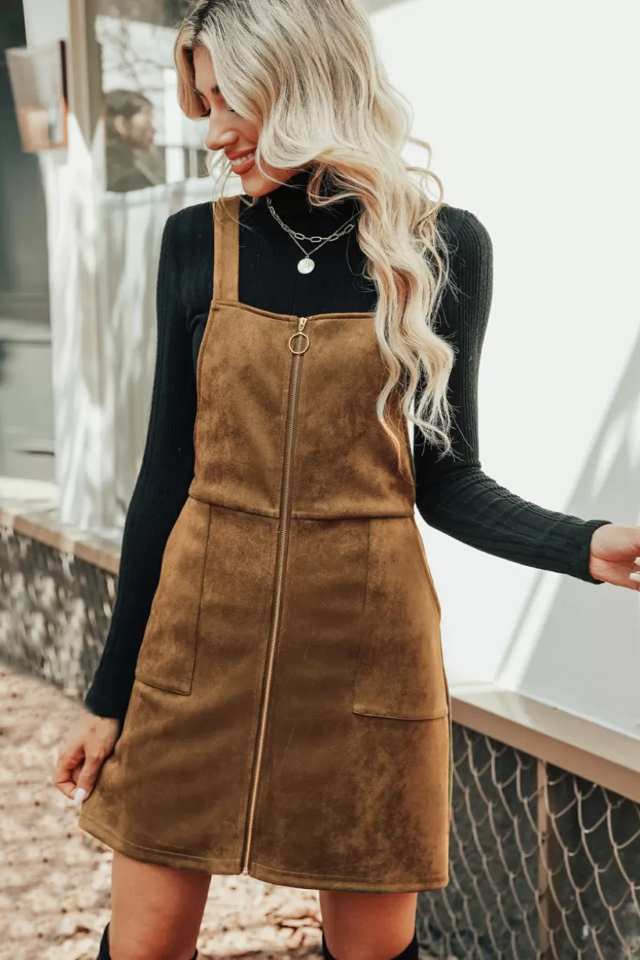 Best Cupshe Orange Faux Suede Pull-Ring Pinafore Dress Burnt Orange