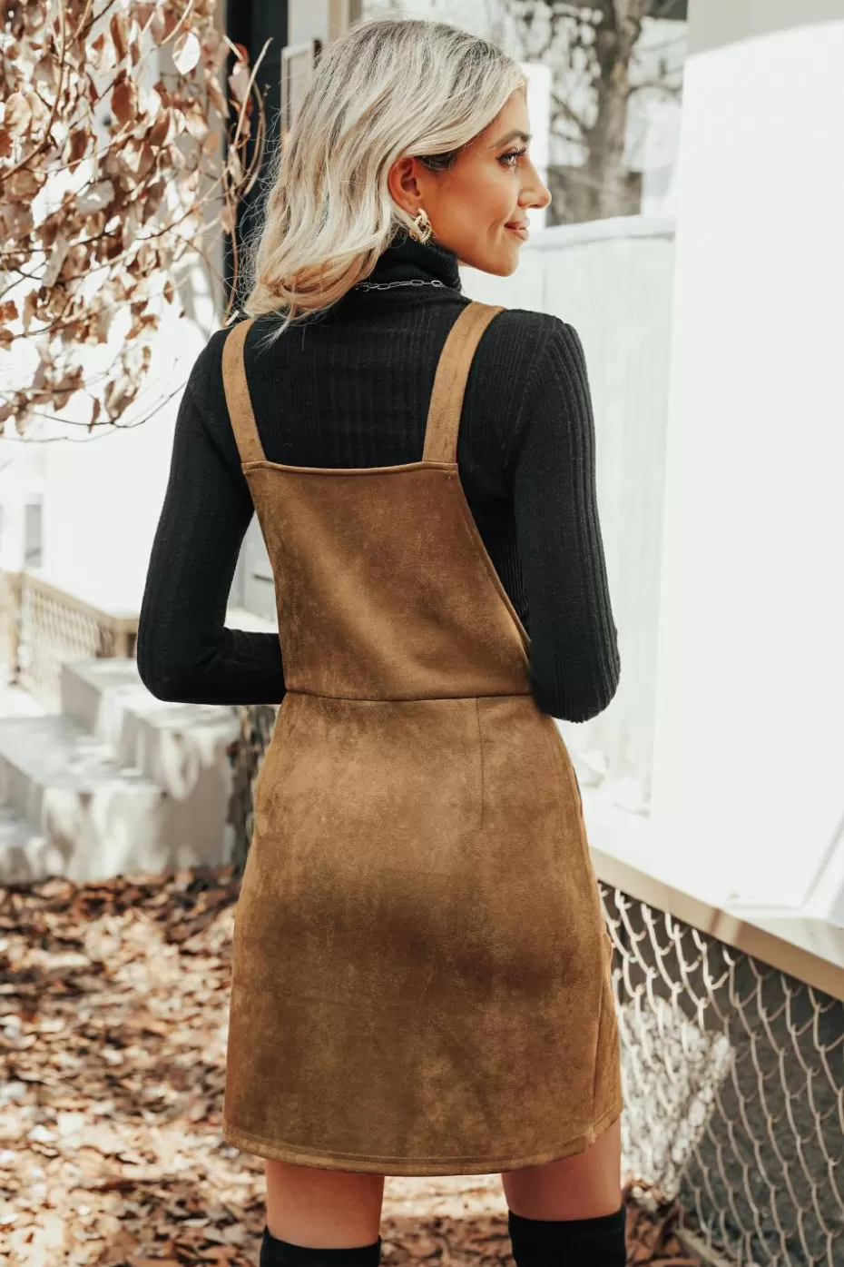 Best Cupshe Orange Faux Suede Pull-Ring Pinafore Dress Burnt Orange