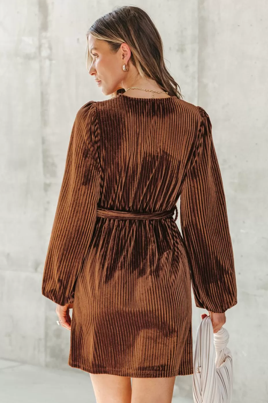 New Cupshe Overlap Collar Belted Dress Brown