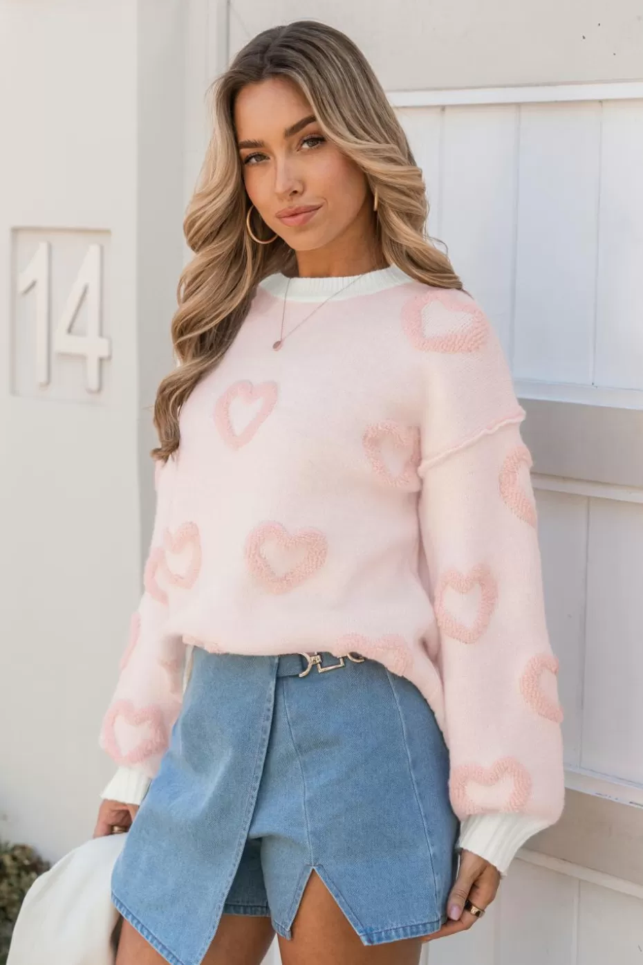 Cheap Cupshe & White Exposed Seam Heart Sweater Pink