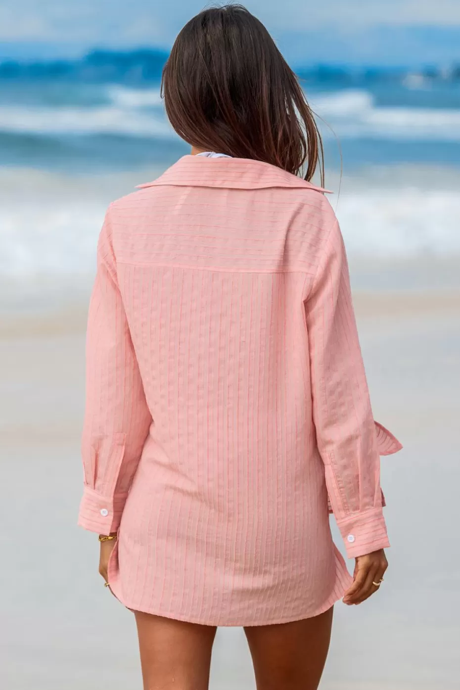 Flash Sale Cupshe Collared Open Front Long Sleeve Cover-Up Top Pink