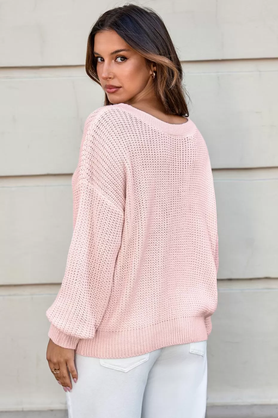 Hot Cupshe Knit Long Sleeve Bow Sweater Pink