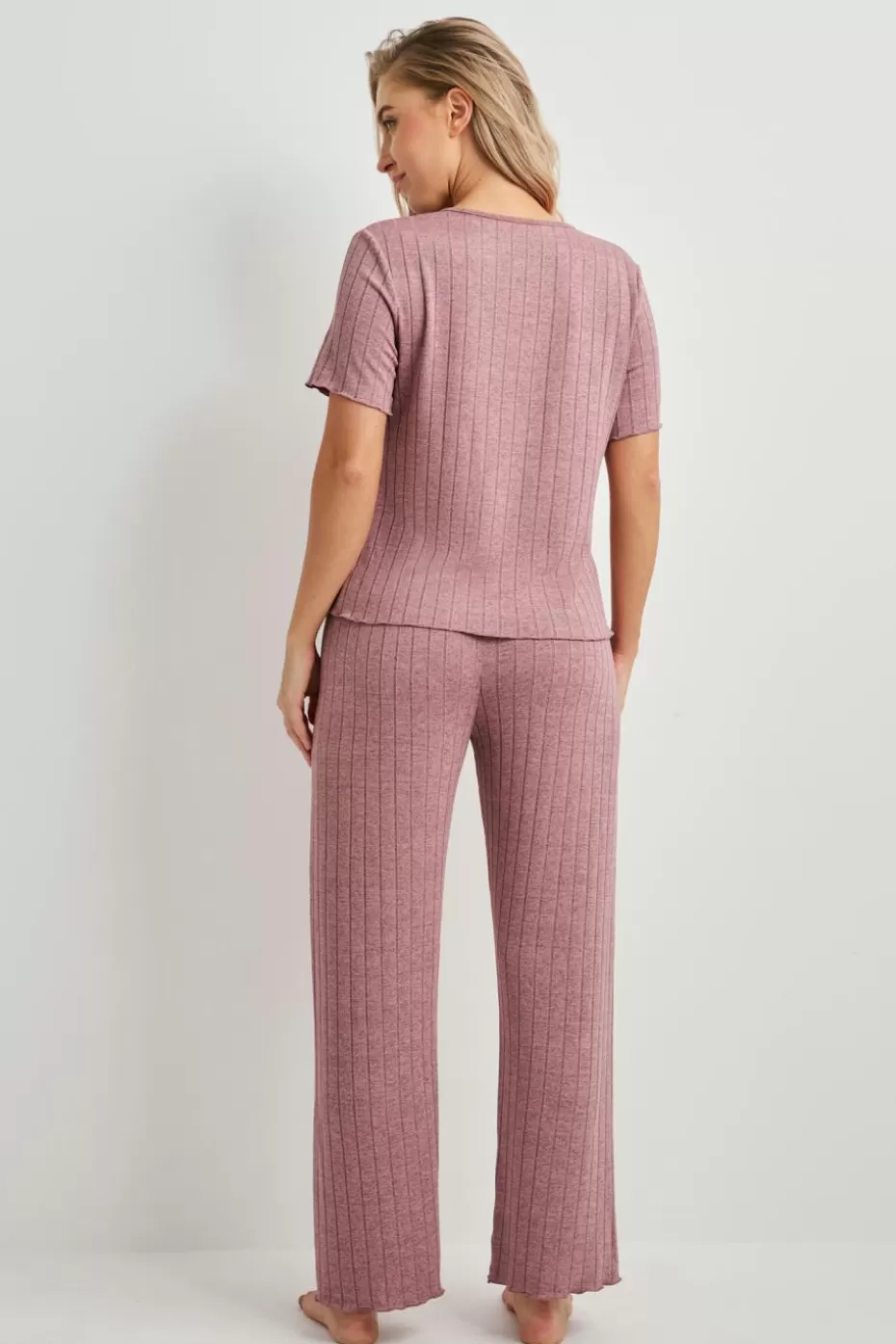 Store Cupshe Knit Pajama Top & Bottoms Set Pink