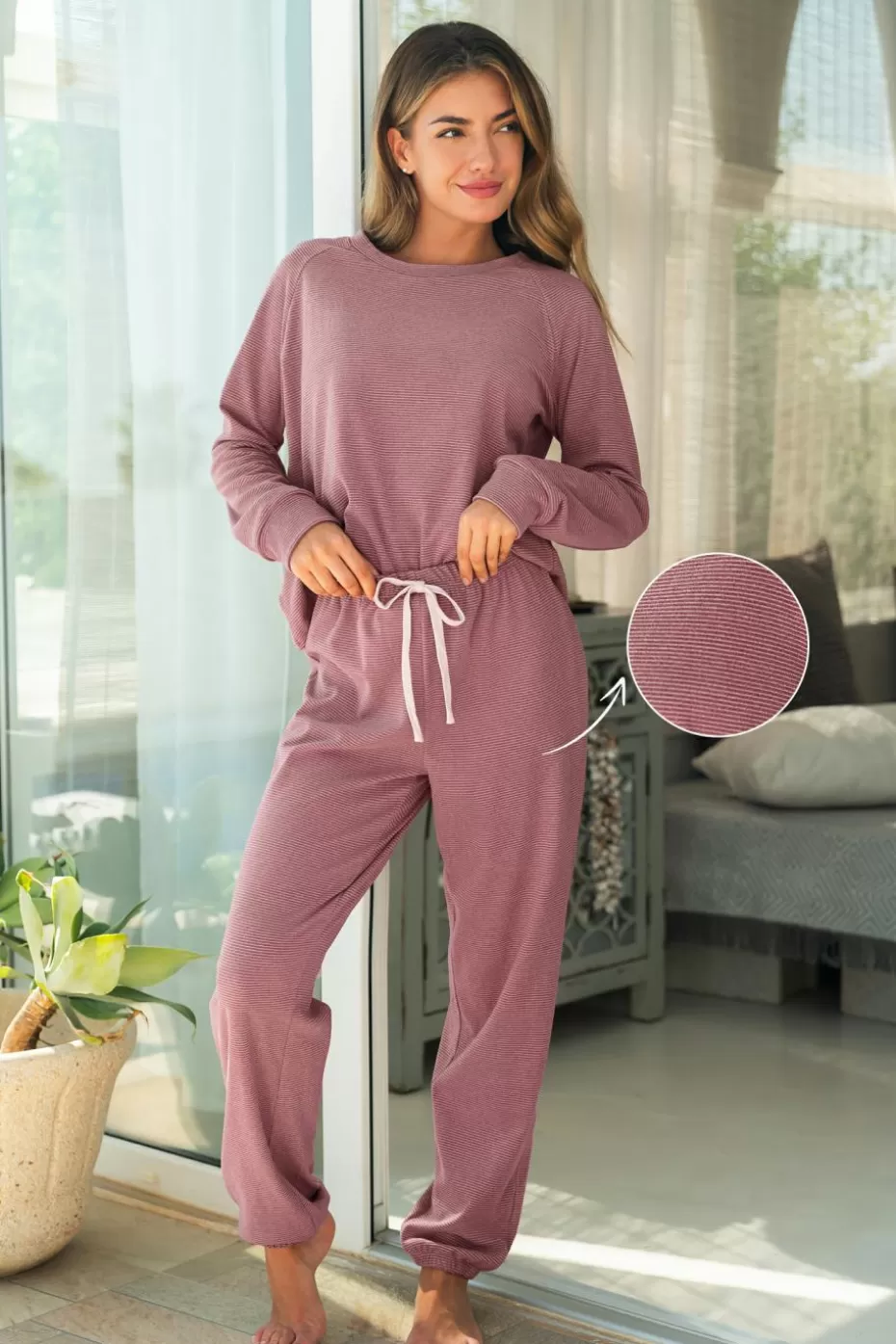 Store Cupshe Long Sleeve Top & Bottoms Pajama Set Pink