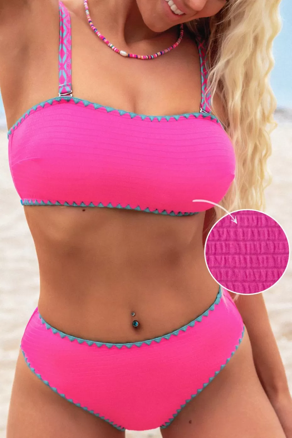 Best Sale Cupshe Square Neck Bikini Bralette & Standard Bottoms Set Pink