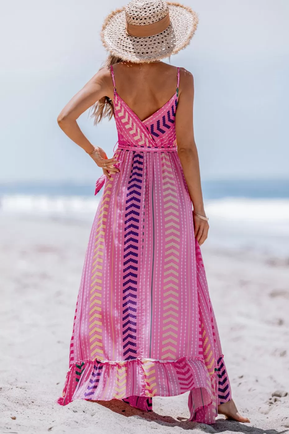 Shop Cupshe V-Neck Belted Maxi Dress Pink