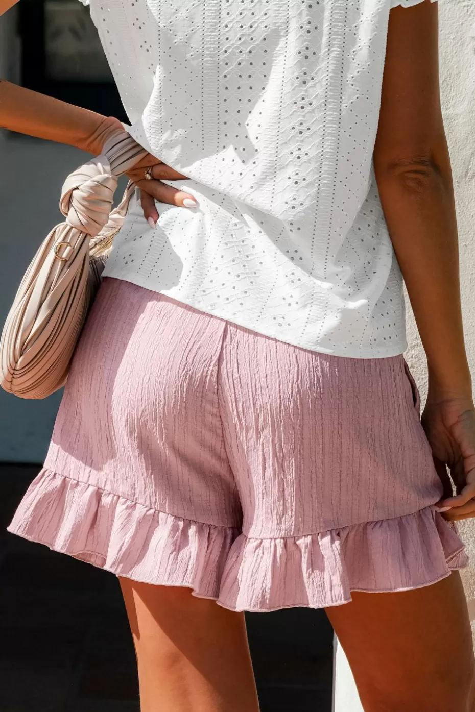 Outlet Cupshe Wide Leg Ruffle Cuff Shorts Pink