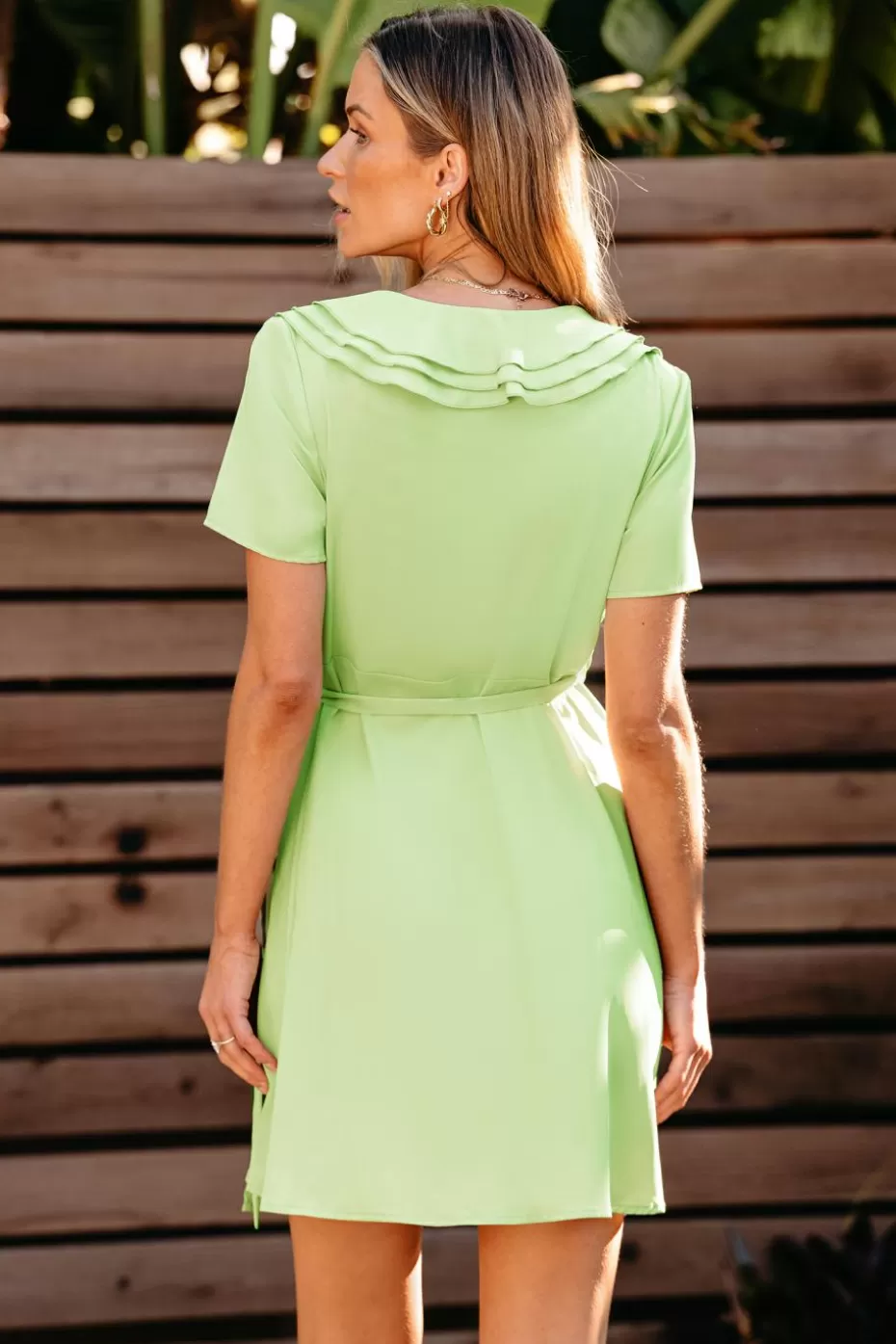 Clearance Cupshe Pistachio Tiered Ruffle Wrap Mini Dress Kelly