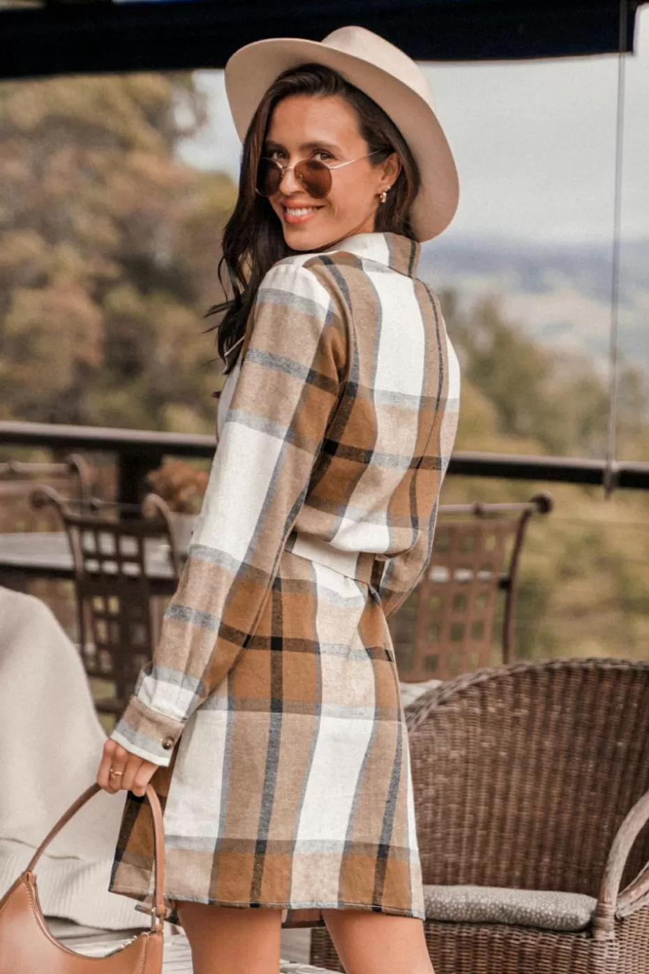 Best Sale Cupshe Plaid Belted Button-Front Mini Dress Brown