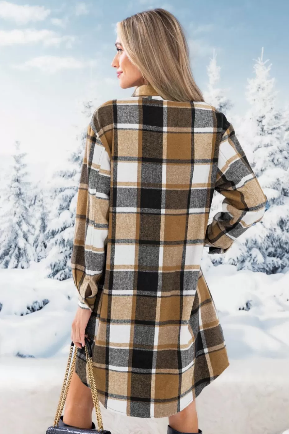 Hot Cupshe Plaid Long Sleeve Mini Shirt Dress Neutral