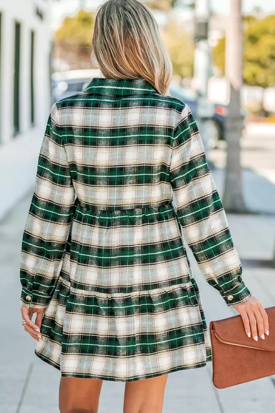 Online Cupshe Plaid V-Neck Mini Shirt Dress Green