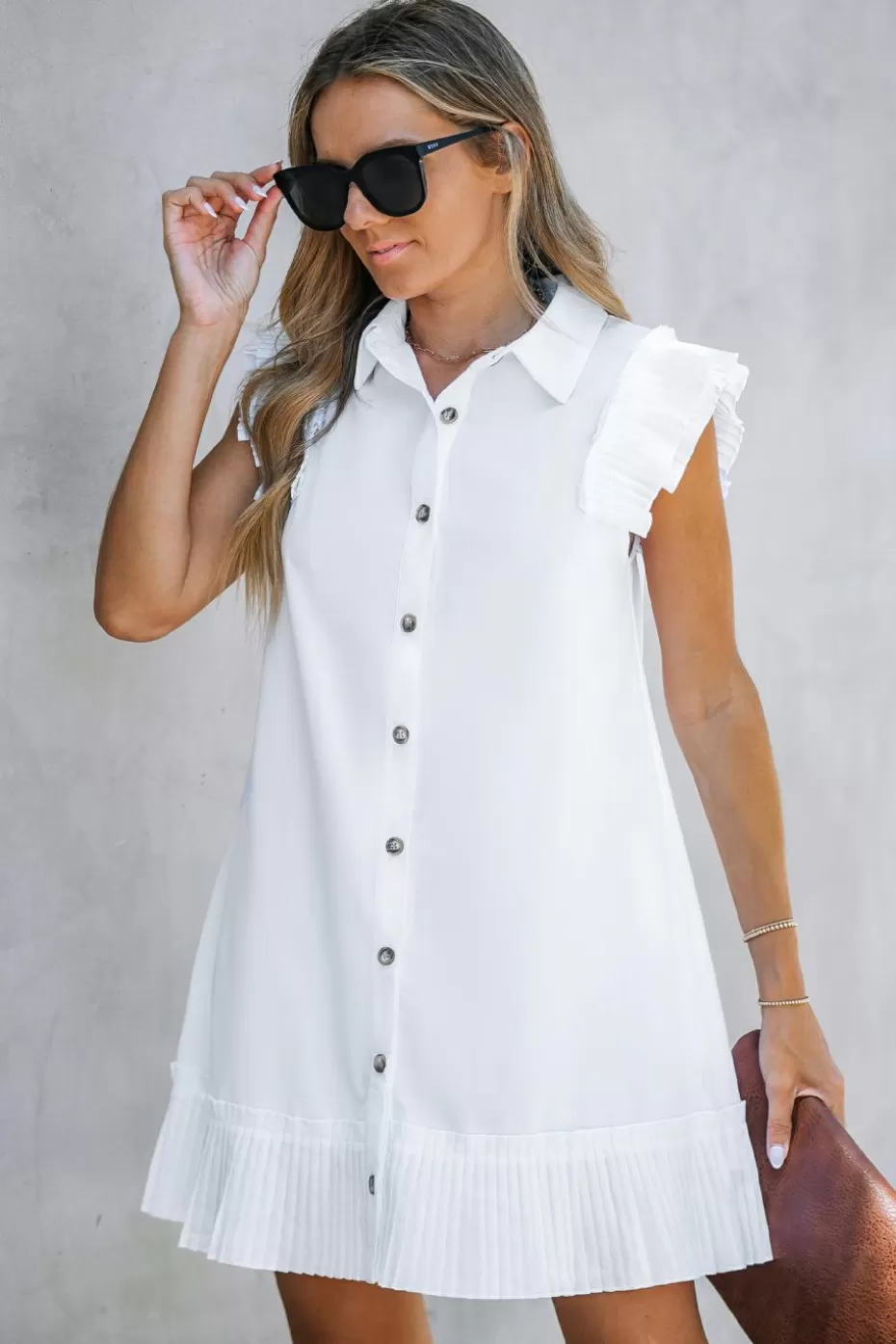 Best Cupshe Pleated Button-Front Mini Dress White