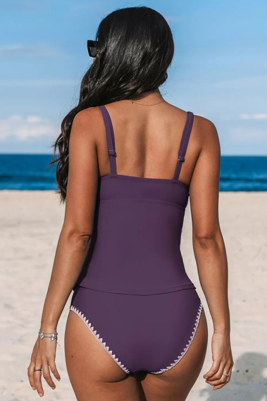 Online Cupshe Plum Scoop Neck Tankini Top & Standard Bottoms Set