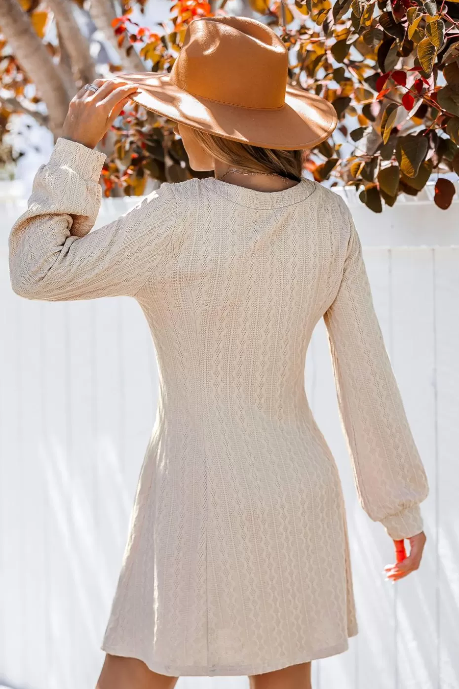 Shop Cupshe Puff Long Sleeve V-Neck Midi Dress Beige