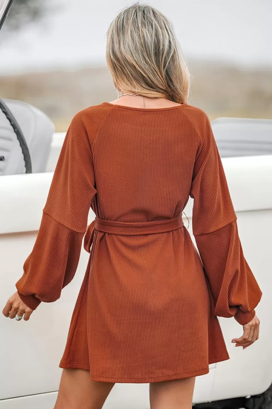 Hot Cupshe Pumpkin Spice Belted Mini Dress Burnt Orange