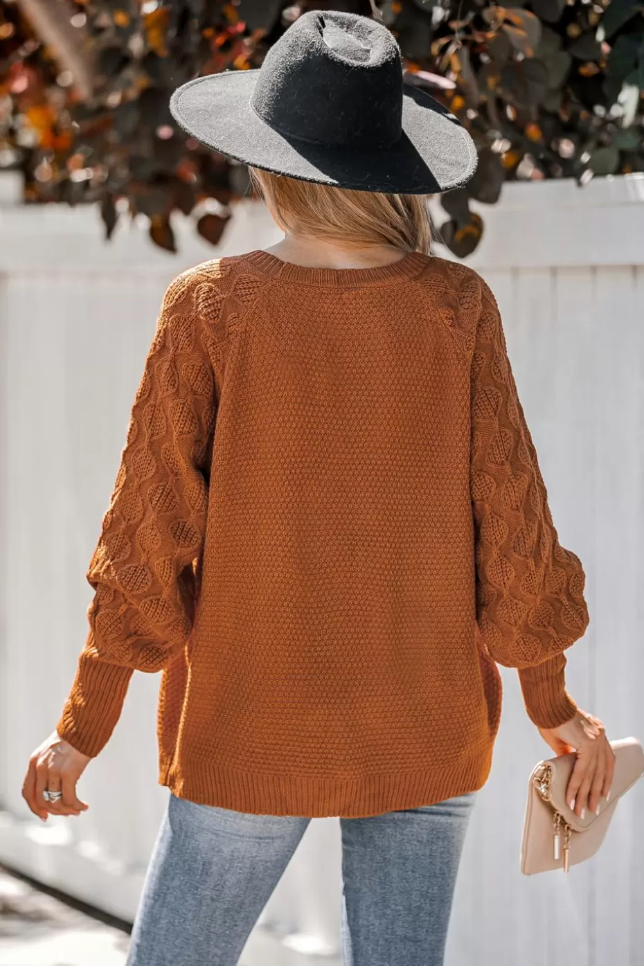 Discount Cupshe Pumpkin Spice Textured Knit Sweater Brick