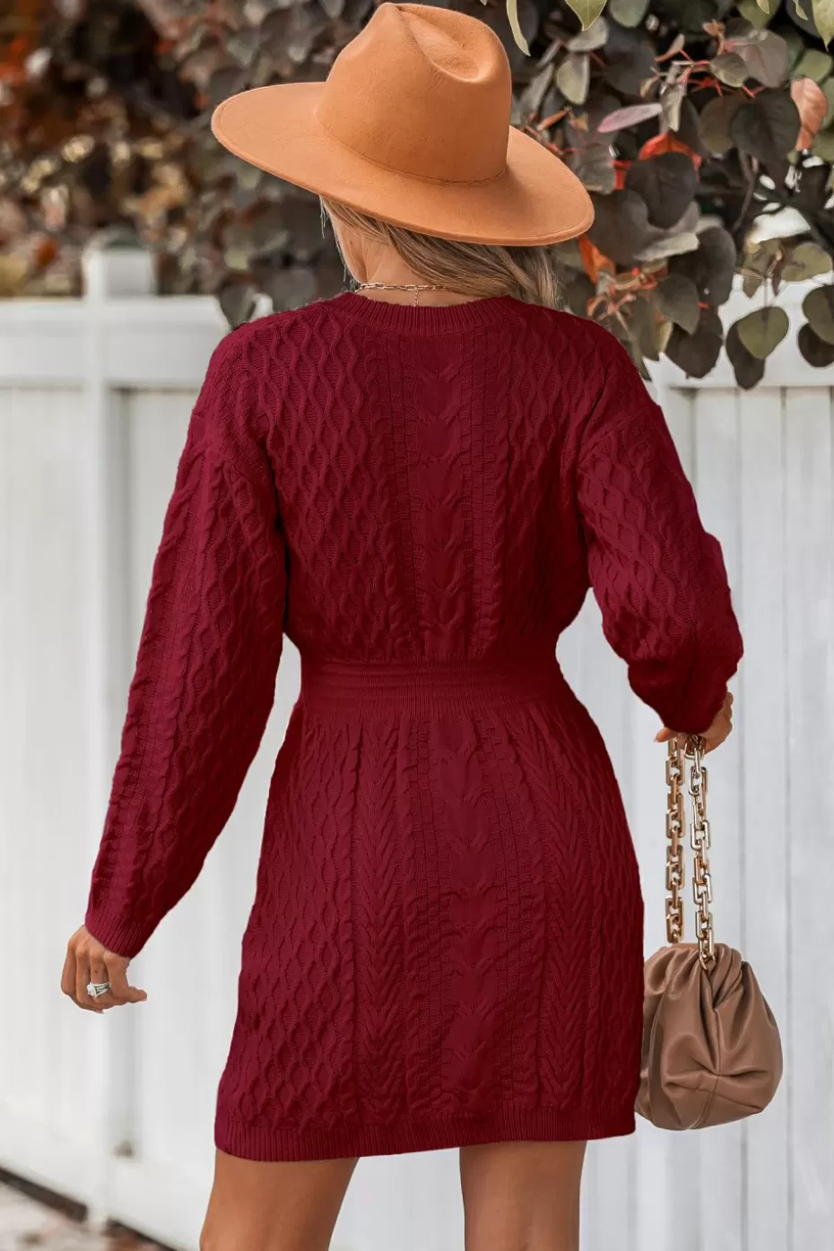 New Cupshe Cable Knit Long Sleeve Mini Sweater Dress Red