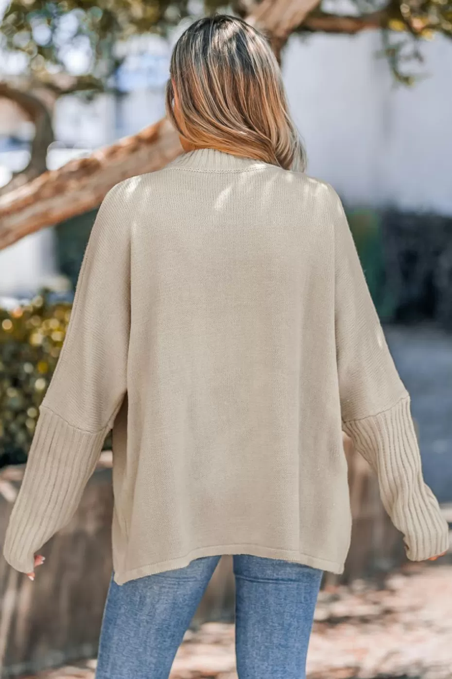 Discount Cupshe Rib Turtleneck Long Sleeve Sweater Sand