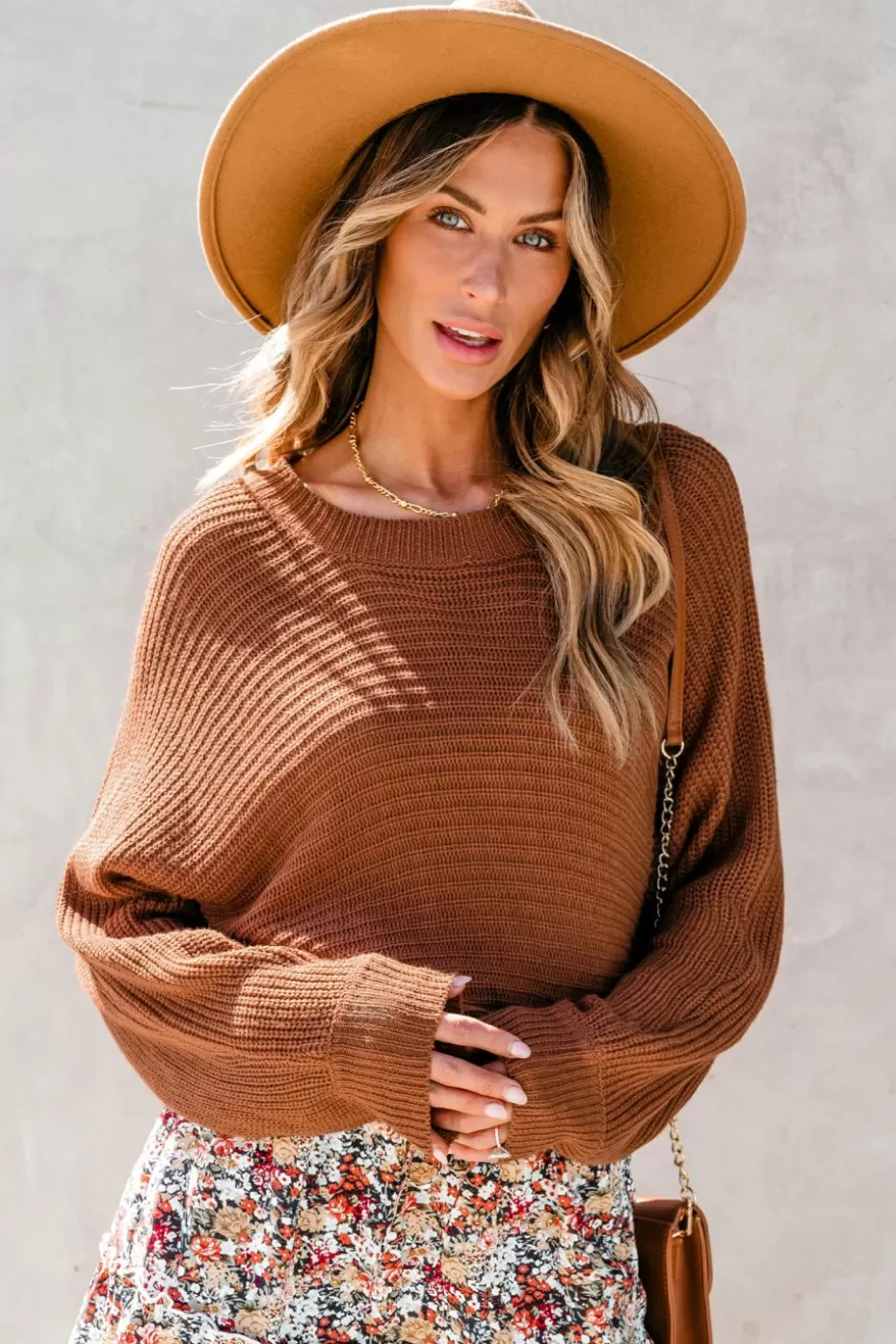 Store Cupshe Ribbed Button-Back Knit Sweater Brown