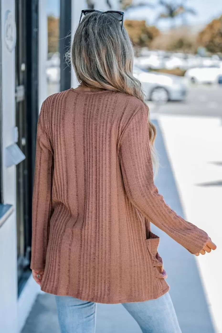 Outlet Cupshe Ribbed Open-Front Cardigan Maroon