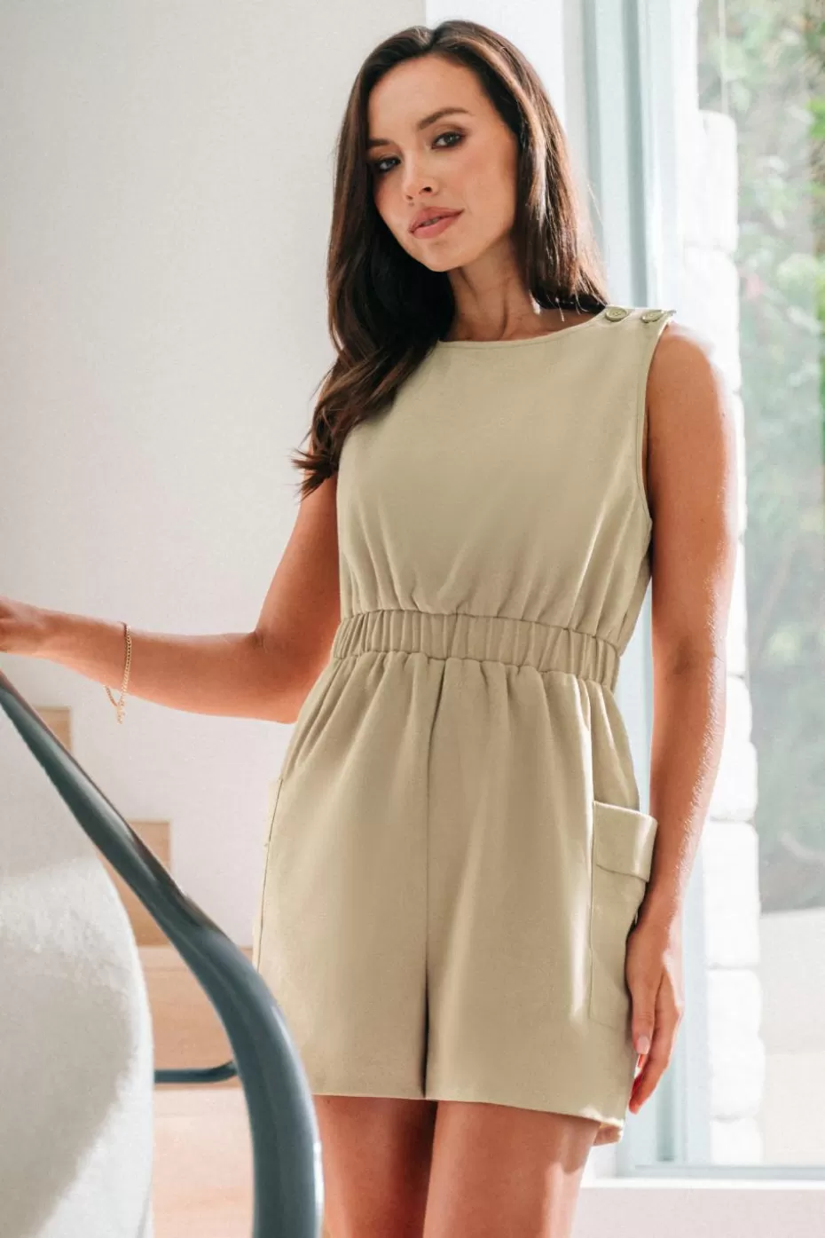 Best Cupshe Round Neck Wide Leg Romper Apricot