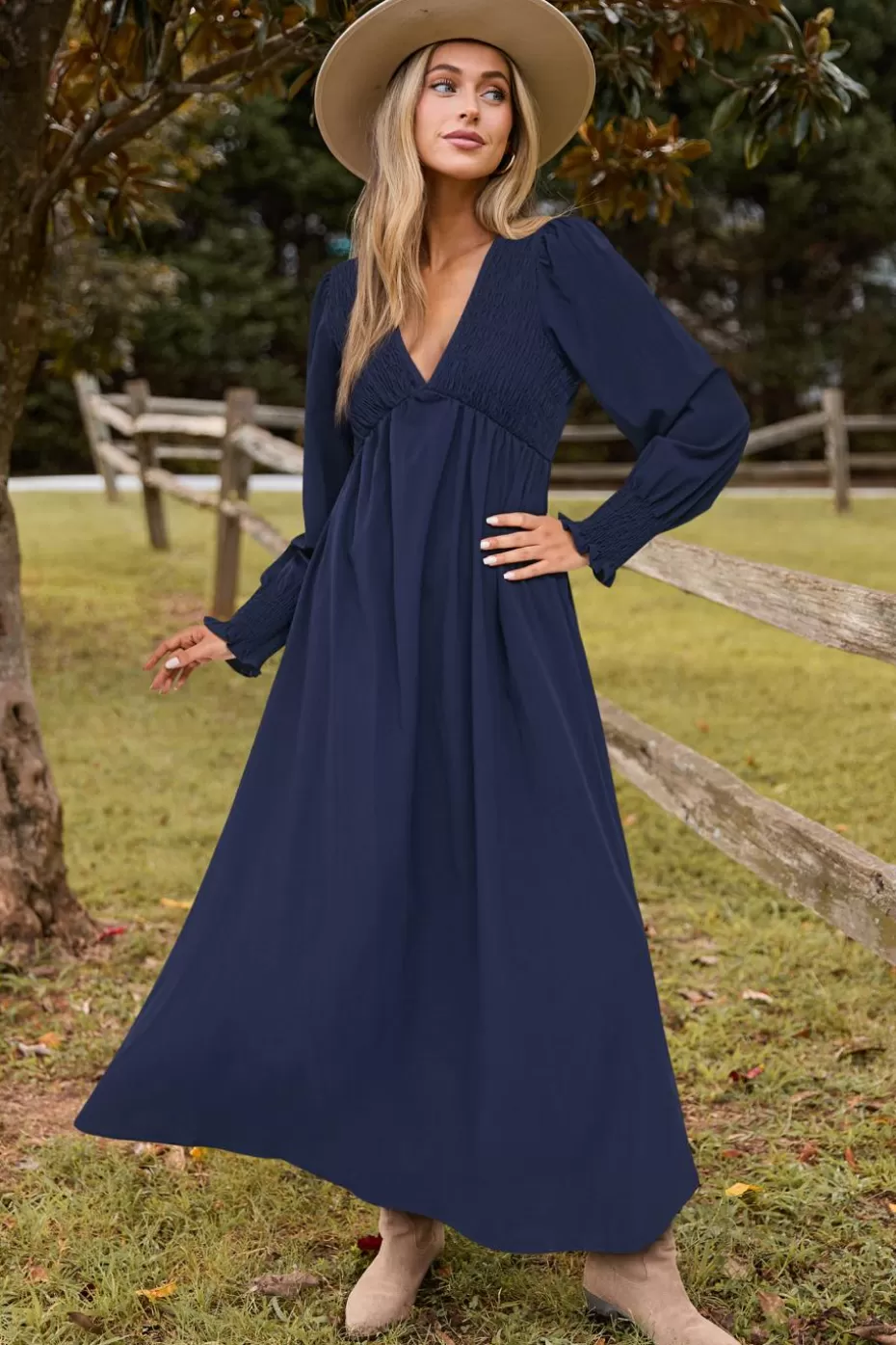 Sale Cupshe Blue Plunging Blouson Sleeve Maxi Dress Royal