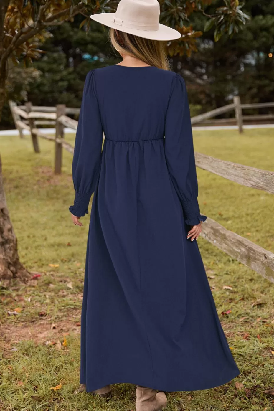 Sale Cupshe Blue Plunging Blouson Sleeve Maxi Dress Royal